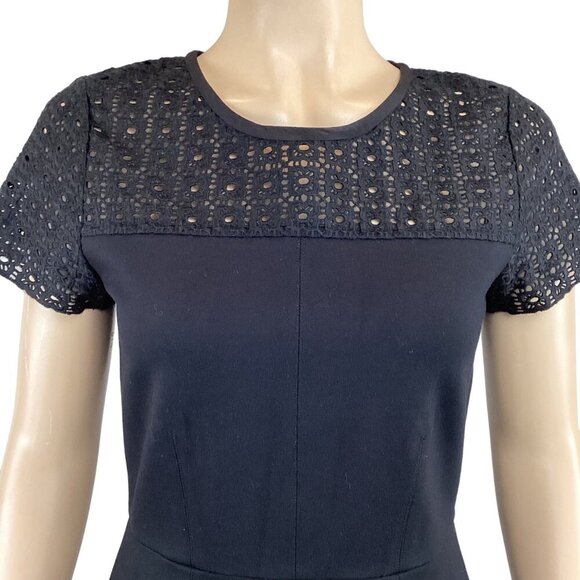 J.Crew Black Laser‎ Cut Lace Short Sleeve Dress Size 2 Fit & Flare Eyelet - Picture 6 of 8